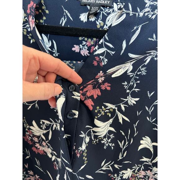 Hilary Radley Floral High-Low Blouse, Navy Blue, Small, V Neck, Lightweight - Picture 3 of 10
